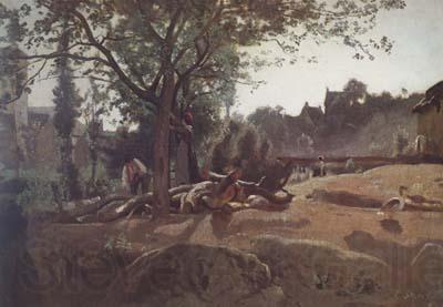 Jean Baptiste Camille  Corot Paysans sous les arbres au soleil levant (mk11) France oil painting art